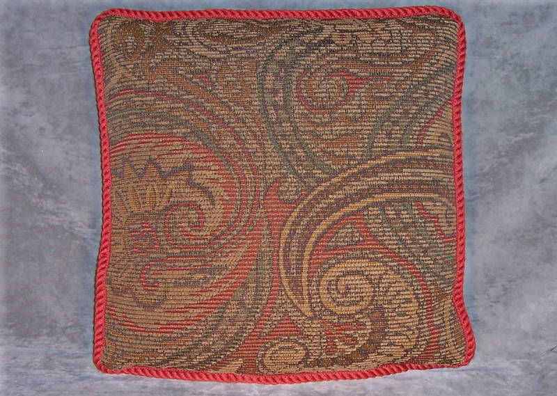 Oversize Paisley Tapestry Throw Pillow w/ Orange Trim  
