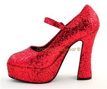 Sexy 5 Chunky High Heel Platform Red Glitter Shoes  