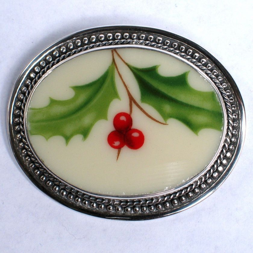 Broken China Sterling Brooch Pin Lenox Holiday Holly 30  