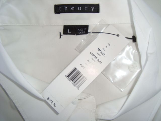 NWT$180 THEORY *MAIDEL* CHAMPION Slim Fit White Shirt Sz L  