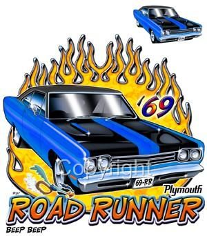 1969 Plymouth Roadrunner Muscle Cartoon Tshirt 9137  