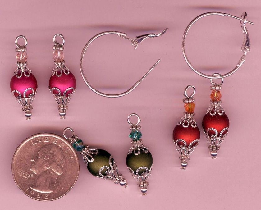 Pairs of Interchangeable Crystal Earrings W/ Hoop wires Red, Fuchisa 