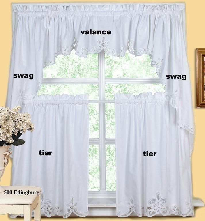 White Battenburg Lace Kitchen Curtain Valances 2PCS NEW  