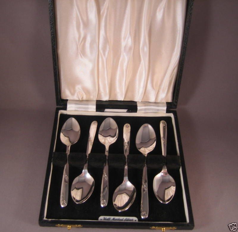 Set of 6 English Angora Sterling Silver Coffee Spoons  
