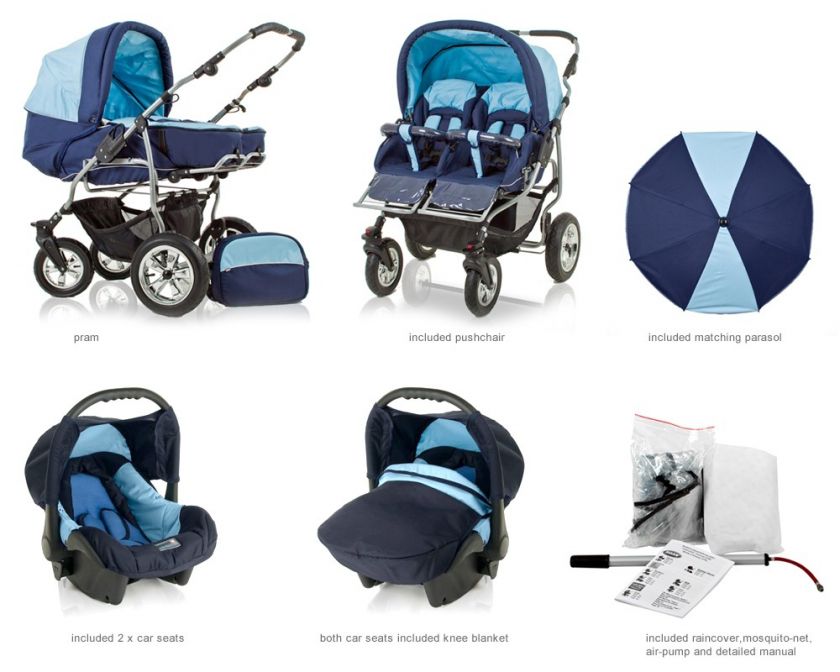   DOUBLE PRAM DUET IN 14 FANTASTIC COLOURS INCLUDED CAR SEATS  