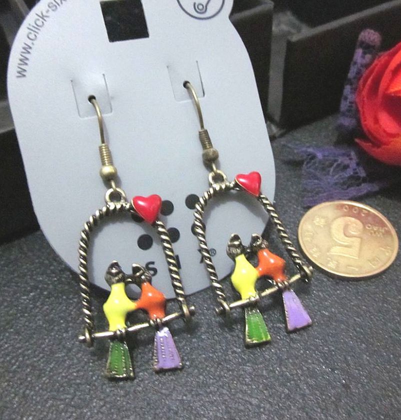 Vintage Fashion Color Two Bird Dangle Earrings FREESHIP  