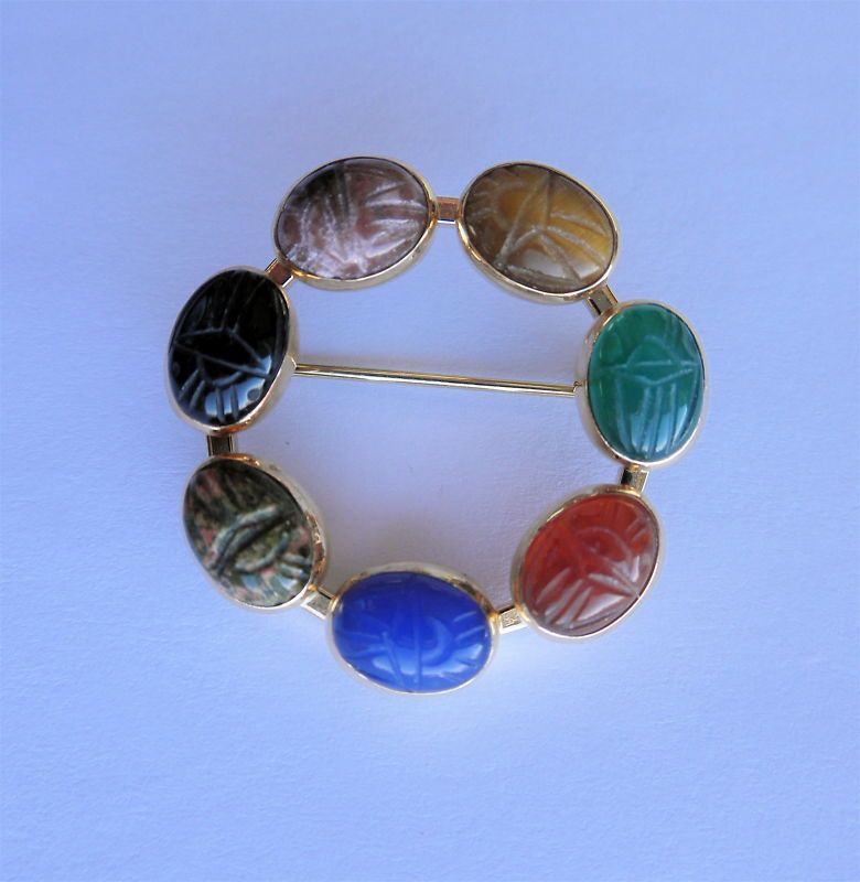 Vintage 14K Gold SCARAB Circle Pin  