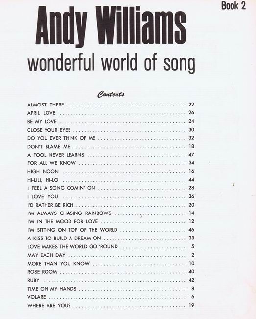 Andy Williams Wonderful World of Song, Bk 2, 1965  