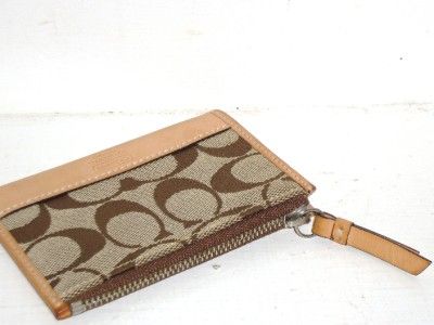   Leather And Khaki/Brown Signature Coin/Change Zip Wallet Purse  