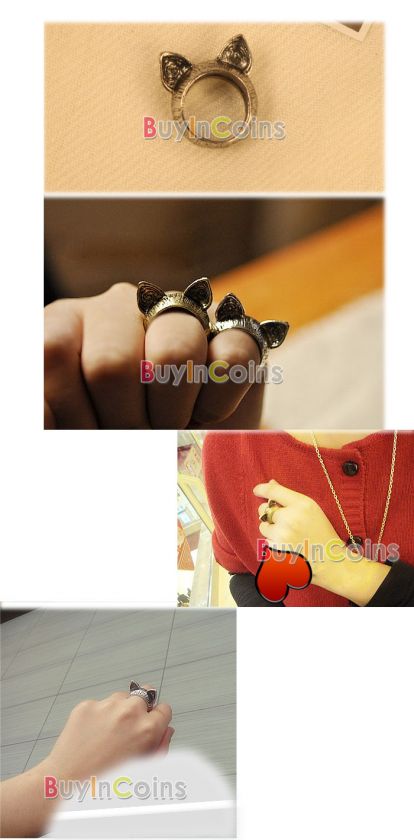   Korean Charming Style Retro Cute Cat Ear Ring Size 8 Halloween  