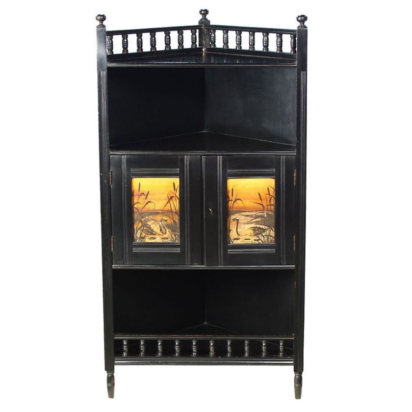   Movement Victorian Antique Ebonised Swans Low Corner Cabinet x  