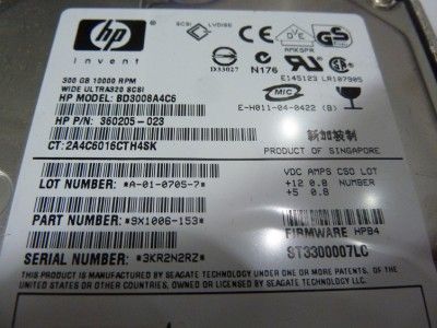 HP Compaq 300 GB Ultra SCSI 10k Hard Drive 360205 023  