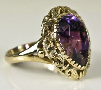   Victorian 14k Gold Filigree 8.14ct Top Gem Brazilian Amethyst Ring 8