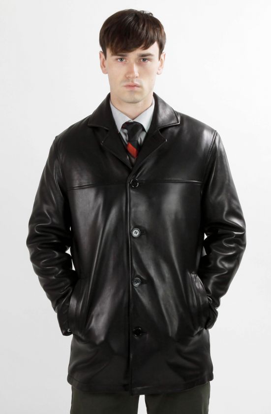 MENS PREMIUM BLACK LAMBSKIN LEATHER HIPSTER CAR COAT  