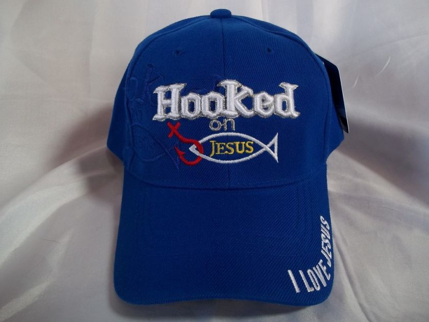 HOOKED ON JESUS BALL CAP HAT IN ROYAL BLUE I LOVE JESUS  