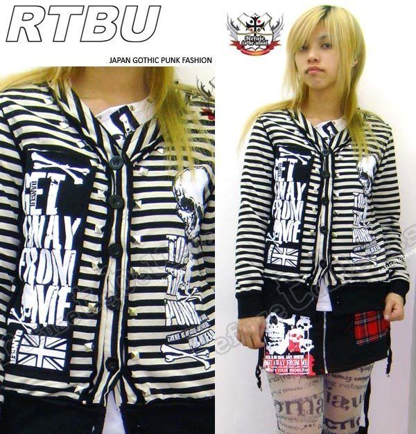 Gothic Punk EMO Studded Stripe Cardigan Reversed Edge  