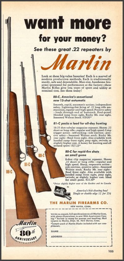 1950 MARLIN .22 RIFLE AD Model 88 C 81 C 80 C  