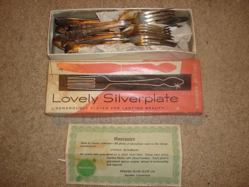 MERIDEN LOVELY SILVERPLATE CAMELIA ANTIQUE DINNERWARE  