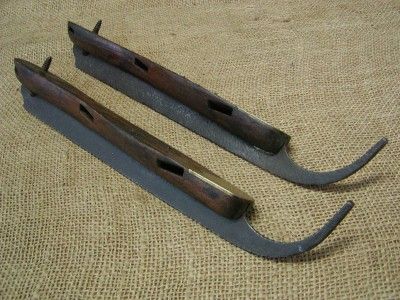 Vintage 1800s Wood, Iron & Brass Ice Skates Antique Old  