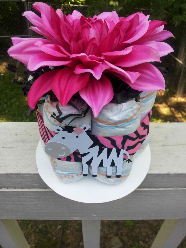 This is a precious Hot Pink ZEBRA mini diaper cake great for baby 