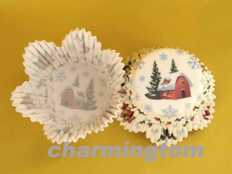 50pcs merry Christmas house & tree baking cup cupcake cases petal 