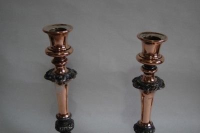   Antique 19th Century Copper & Old Sheffield Plate Candlesticks  
