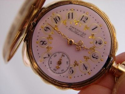   Multi Color Gold Waltham Hunting Case Pocket Watch Colored Dial  