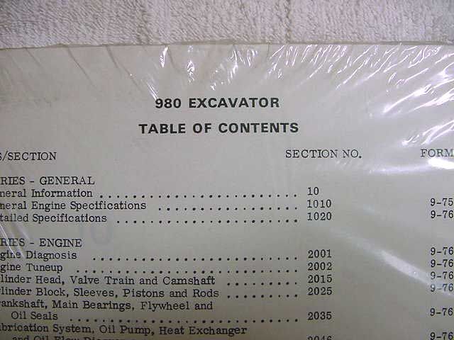 Service manual for Case Model 980 Excavator with binder; new in 