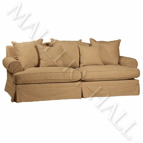 Linen Slip Cover Sofa Hardwood Frame Feather Cushions  