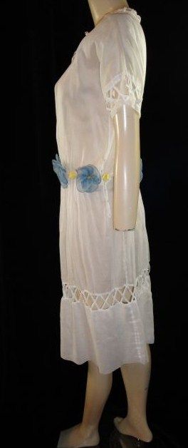 Vintage 20s Sheer White Flapper Dress Chiffon Belt  