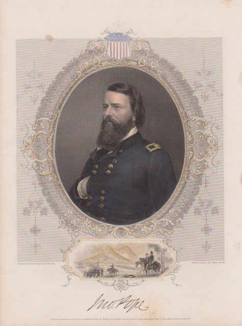 Civil War General John Pope 1864 Hand Colored Engraving Battle Cedar 