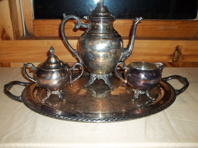 ROGERS TEA SET TRAY CREAMER COVERED SUGAR TEAPOT  