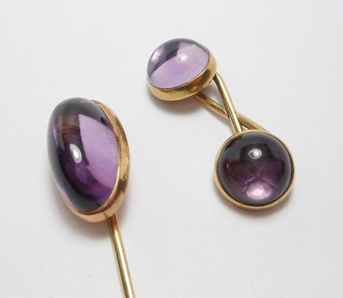 ART DECO 10K AMETHYST STICKPIN & CUFFLINK SET $❶NR  