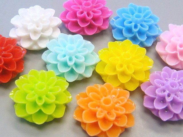 20 Dahlia Resin Flowers 15mm 10 Colors Cabochon F1  