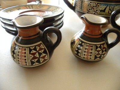 DECORATIVE LLAMA CUSCO PERU 12 PIECES TEA POT & DISHES  