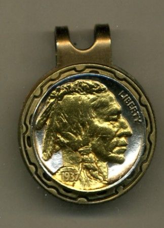   on Silver Indian Head Nickel Golf Ball Coin Marker in a Visor Clip