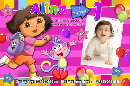 DORA THE EXPLORER BIRTHDAY PARTY INVITATION 1ST CUSTOM FIRST DIEGO 