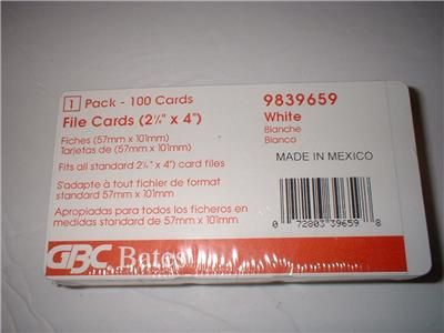 NEW GBC BATES 100 WHITE ROLODEX REFILL INDEX CARDS 2 1/4 X 4 9839659 