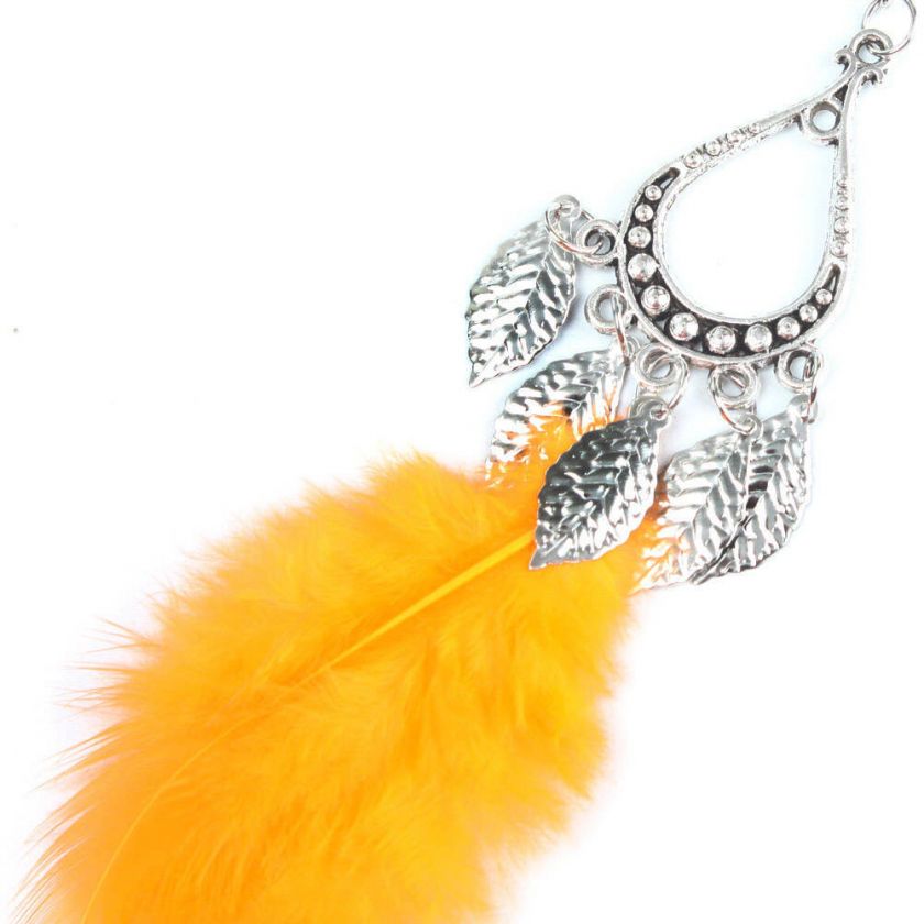 Orange Silver Feathered Design Soft Feather Earring  