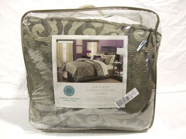   STEWART   Brownstone Damask Taupe Grey 24 Piece Queen Comforter Set