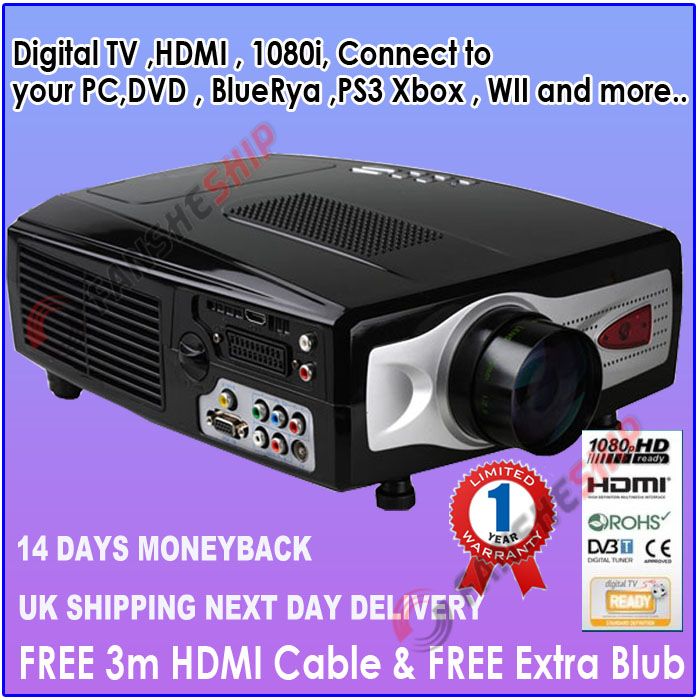   HD 1080P LCD Projector HDMI for Home Theater DVD Wii+HDMI cable+Bulb