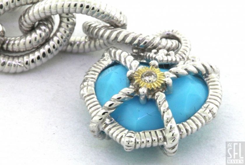 JUDITH RIPKA STERLING SILVER/18K GOLD VS DIAMOND/TURQUOISE HEART CHARM 