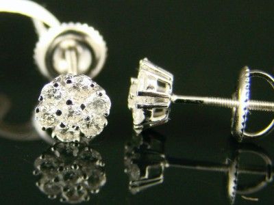 14K LADIES WHITE FLOWER VS DIAMOND STUD EARRINGS .75 CT  