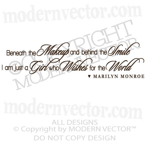   MONROE Quote Vinyl Wall Decal BENEATH THE MAKEUP Vinyl Sticker Letters