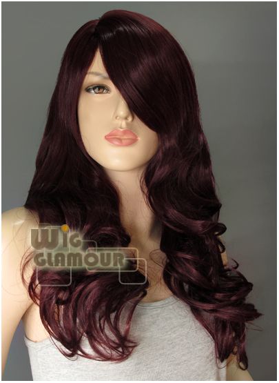 New Long Burgundy Hair Wig With Long Bangs PM38  