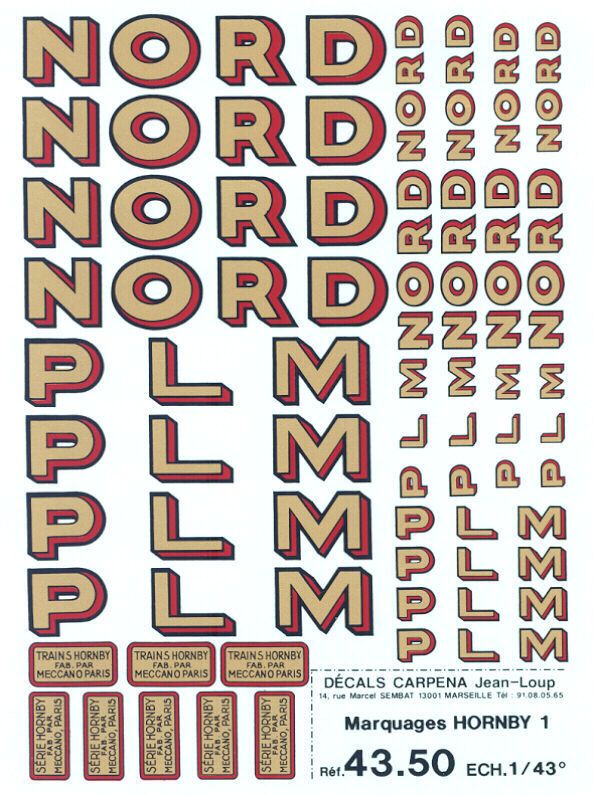 Colorado Decals HORNBY MECCANO PARIS Old Style Markings  