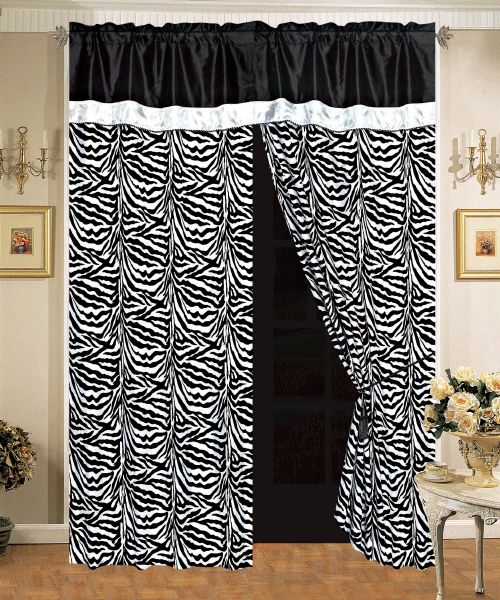 New Zebra Satin Window Curtain Panel Set 8Pc  5 Colors  