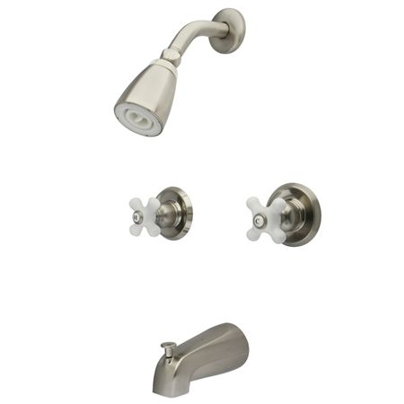 Satin Nickel Magellan porcelain cross handle tub and shower 