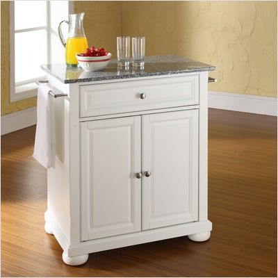 Crosley Alexandria Solid Granite Top Portable Kitchen Island in White 