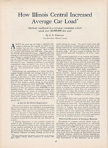 1930 Article Illinois Central Railroad Average Car Load  